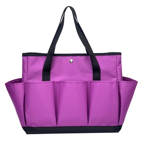 Garden Tool Bag with Interior Exterior Side Pockets, Gardening Tote Bag for Garden Plant Tool Set Store Content Bag, 8 Storage Pockets (Purple)