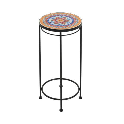 Outdoor Plant Stand with Iron Legs and Ceramic Tile Top for Garden, Poolside, Backyard, Plant Table Shelf with Multi Color Flower Pattern for Balcony, Living Room - view 4