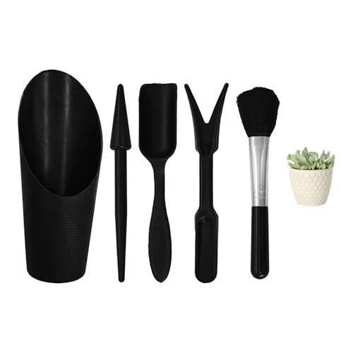 5Pcs Mini Succulent Tools Set, Plastic Garden Hand Tools Kit for Indoor Plant Care, Succulent Bonsai Miniature Garden Tool Set,Small Gardening Tools for Transplanting Digging Planting, Black
