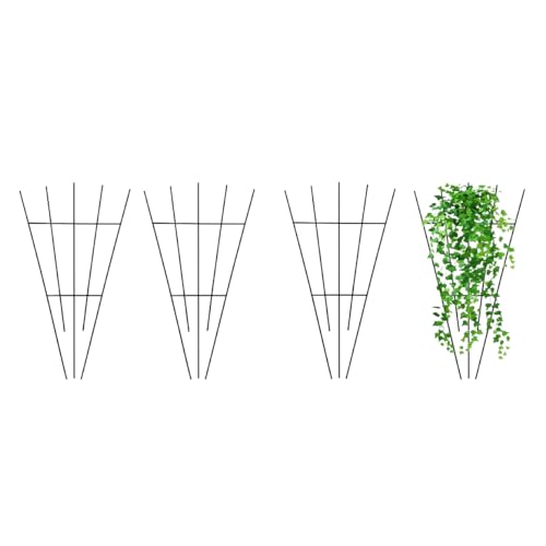 4 Pack 16'' Black Plant Fan Shape Trellis for Potted Climbing Plants Indoor, Outdoor Metal Garden Trellis for Climbing Plants House Plants Flowers Vine Ivy