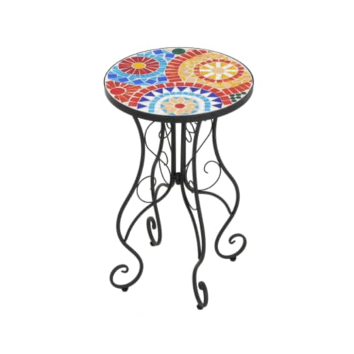 Mosaic Side Table & Plant Stand with Ceramic Tile Top,Black1