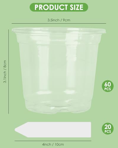 40Pack 6.5/5/4/3.5 Inch Reinforced Clear Nursery Pots with Drainage Holes, Variety Pack Thickened Plastic Plant Pots with 20 Plant Labels for Indoor Outdoor Flower Seed Starter - view 2