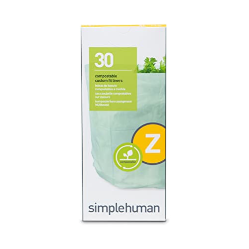 Code Z 30 Count Compostable Custom Fit Liners, Certified Compostable Trash Bags for Compost Caddy, Plant-Based PVOH Plastic, Backyard or Commercial Composting, 4 Liter / 1 Gallon