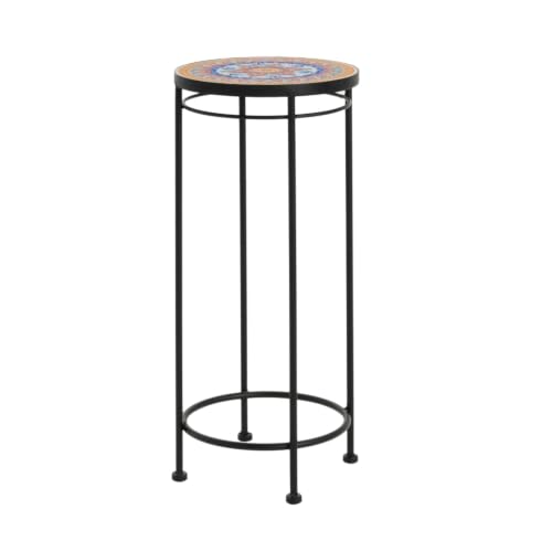 Outdoor Plant Stand with Iron Legs and Ceramic Tile Top for Garden, Poolside, Backyard, Plant Table Shelf with Multi Color Flower Pattern for Balcony, Living Room - view 5