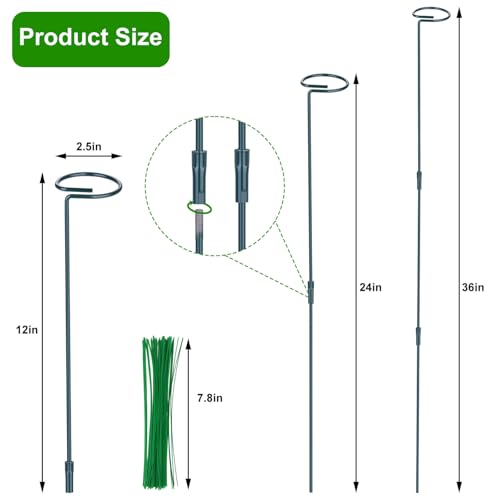 2 Pack (DIY) Plant Support Stakes, Three Sizes (12 or 24 or 36 inch) Plant Support Rings with 20 Pcs Plant Twist Ties, Garden Stake for Indoor Outdoor Plant Flowers, Amaryllis,Tomatoes - view 2