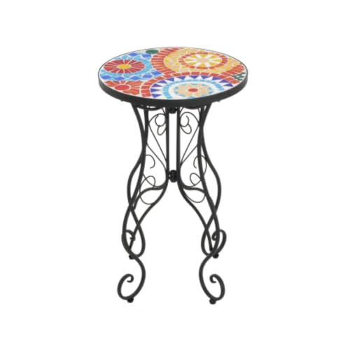 Mosaic Side Table & Plant Stand with Ceramic Tile Top,Black1 - view 6