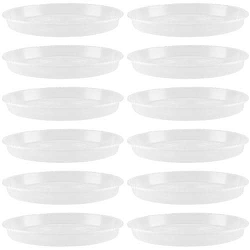12 Pack 14 Inch Round Plant Saucers, Clear Plastic Plant Saucer Drip Tray, Heavy Sturdy Plant Trays, Planter Flower Pots Saucers for Indoors, Outdoor, Garden