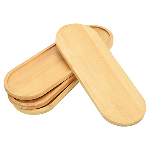 Plant Pot Saucer 9x3 Inch, 4 Pack Bamboo Oval Flower Drip Tray for Home Indoor