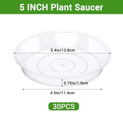 30 Packs Clear Plant Saucers, 5 Inch Plastic Trays for Plants, Heavy Duty Drip Trays for Potted Plants, No Holes Pot Trays for Indoor Outdoor Plants - view 2