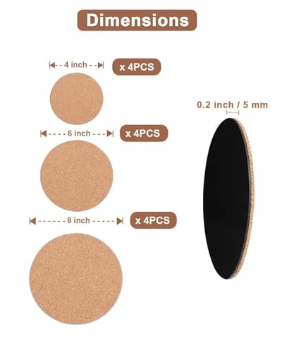 Cork Plant Coasters, 12 Pack Plant Mats in 4/6/8 Inch for Pots - view 2