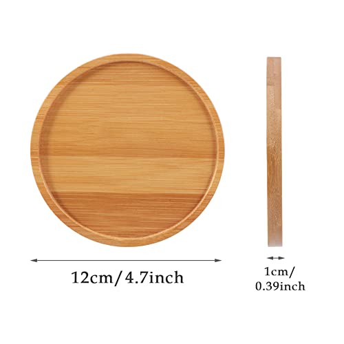 4 Pack Bamboo Plant Pot Saucers, 4.7 Inch Round Bamboo Coaster Plant Drainage Tray Cork Wood Drip Pads Plates for Owl Pots Succulent Pots, Flower Pot - view 2