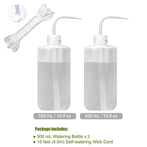 2 Pack Plant Watering Bottle for Indoor Plants, 500mL Succulent Watering Bottle, Come with 15 ft Self Watering Wick Cord, Squeeze Watering Can Waterer Seedlings Terrarium Lab Tatoo Eye Wash - view 5
