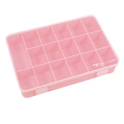 Organizer Box with 17 Compartments for Cardmaking, Scrapbooking and Craft Materials | Dimensions 26.5 x 17.8 x 4.2 cm (10.4“ x 7” x 1.65") -Transparent and Pink Color