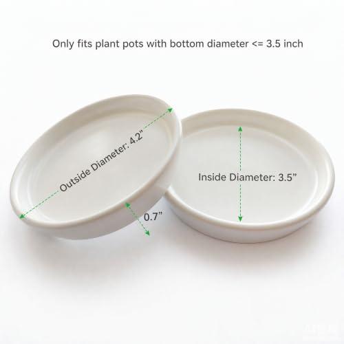 Ceramic Plant Saucer Tray 2 Pcs 3 4 Inch White, 4.2" OD x3.5 ID x0.7 Deep Round Sturdy Heavy Duty Glazed Bevel Planter Drip Flower pots with Catch Basin for Indoor Outdoor Plants(3" White) - view 2