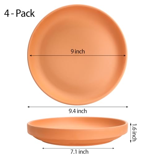 4 Pack Terracotta Pot Saucer, 9 Inch Large Round Terra Cotta Plant Saucers for 8 Inch 8.5 Inch 9 Inch Flower Pot with Drainage Hole, Clay Drip Tray Planter Water Tray for Indoor Outdoor Plants - view 2