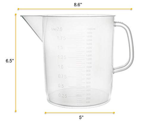 Plastic Pitcher, 2000mL (2L) - Short Form, Euro Design - Molded Graduations - Chemical Resistant & Autoclavable Polypropylene - Measuring Jug - view 5