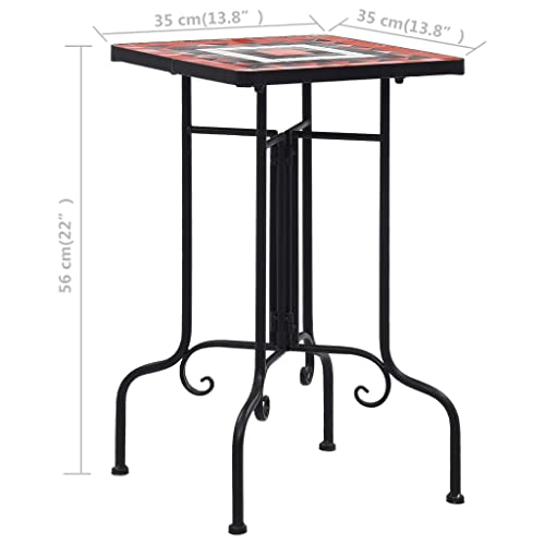 Mosaic Side Table, 13.8 x 22 Inch Terracotta and White Ceramic Tile End Table with Iron Frame, Small Outdoor Accent Table and Plant Stand for Patio, Garden, Balcony - view 2