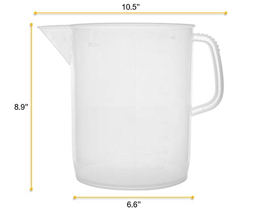 Measuring Jug, 5000mL (5 Liter) - Short Form - Polypropylene Plastic - Molded Graduations - Chemical Resistant, Autoclavable - Handle for Convenient Lifting - Pitcher, Large Measuring Cup - view 6