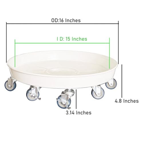16" Heavy Duty Plant Caddy (430lbs Capacity)-Lockable Non-Scratch Swivel Casters Rolling Plant Stand Saucer for Hardwood Floor & Patio Indoor & Outdoor Use,2-Pack,White - view 2