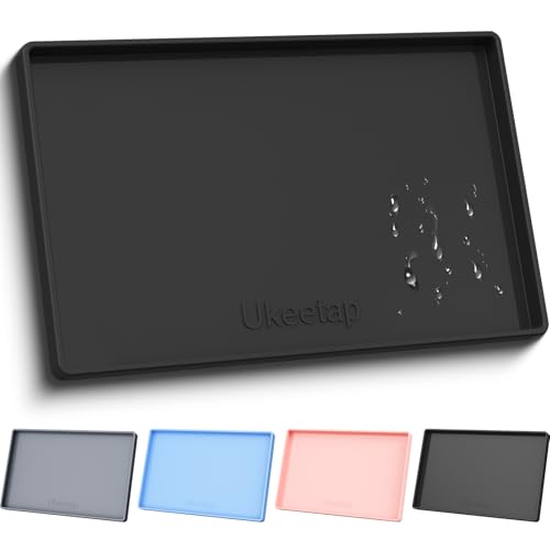 34" x 22" Extra Thick Silicone Mat Waterproof with Raised Edge, Black