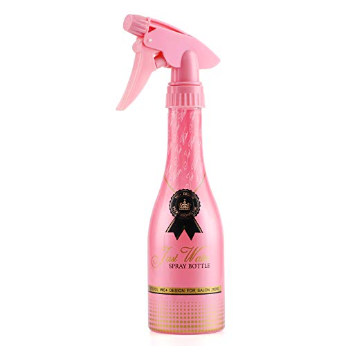 Adjustable Spray Bottle, 9.8oz Champagne Design Plastic Plant Mister with Fine Mist to Stream Settings, 280ml Empty Refillable Handle Rose Pink Sprayer for Home Cleaning Hair Salon