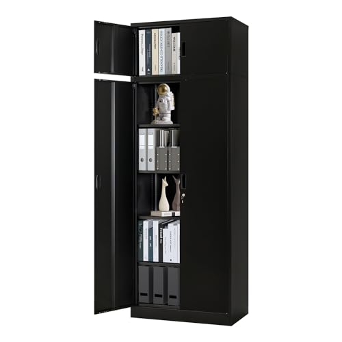 Metal Storage Cabinet, 87 Inch Tall Metal Storage Cabinet with Doors and Shelves, Pantry Cabinets for Kitchen Storage, Garage Cabinet for Living, Dining Room, Assemble Required