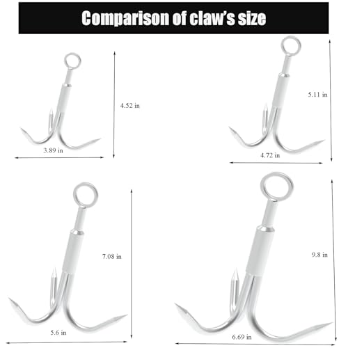 Grappling Hook with 3-Claw Stainless Steel,3 Claw Climbing Carabiner Hook for Retrieving,Outdoor Hiking,Tree Limb Removalr,Salvage. - view 4