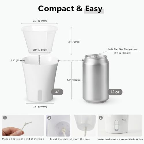 10 Pack 4" Self Watering Small White Plant Pots for Indoor Plants, Clear Inner Cup, Water Level Indicator, Drainage Holes & Wick, for Cuttings, Seedlings, Herb, African Violet, Hoya, Begonia - view 3