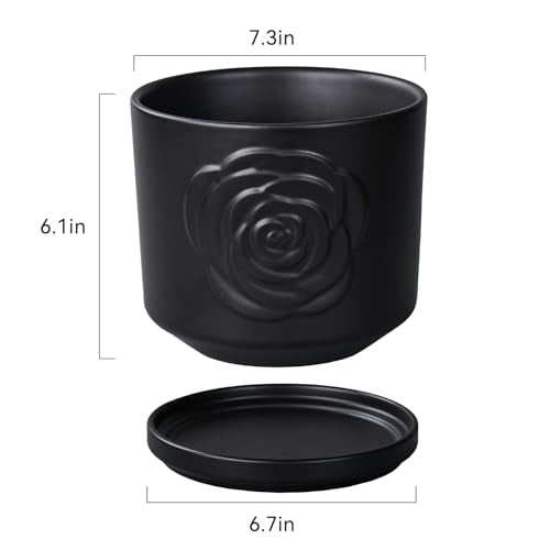 7 Inch Plant Pots for Indoor Plants, Modern Ceramic Glaze Planters, Round Flower Planter Pot with Drainage Hole and Saucer, Snake Plant Pot for Succulent, Orchid, Pothos,Gift for Plant, Black - view 4