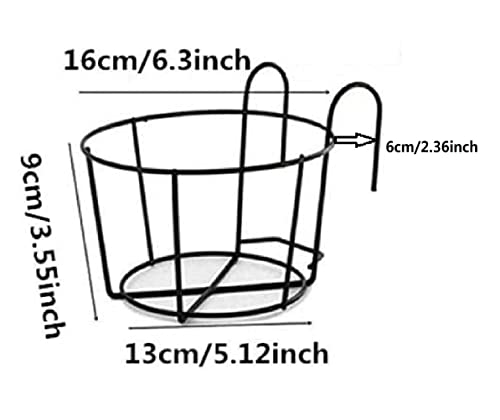 4 Pack Hanging Railing Planters Flower Pot Holders Plant Iron Racks Fence Metal Potted Stand Mounted Balcony Round Plant Baskets Shelf Container Box for Indoor&Outdoor Use-Black,Garden Steel Pots,6.3" - view 2