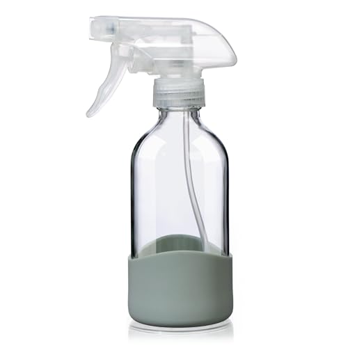 8oz Clear Glass Spray Bottles with Silicone Sleeve for Cleaning Solutions