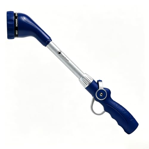 Garden Hose Wand, 16-Inch Heavy Duty Zinc Alloy & Aluminum Watering Wand with 8 Spray Patterns Thumb Control for Hanging Baskets, Garden, Cleaning (Blue)