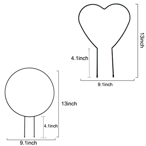2 Pack Garden Trellis for Climbing Plants, 13 inches Rust-Proof Iron Metal Plant Support with Black Rust Proof Coating for Decorative Potted Climbing Vines and Flowers (Round & Heart) A1016 - view 3
