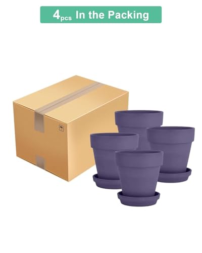 6 Inch Purple Terracotta & Clay Pots with Saucer, 4 Pack - view 7