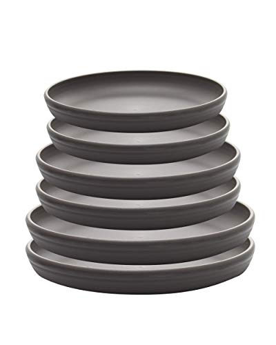 Round Plastic Plant Saucer Drip Tray Set of 6 for Indoor Outdoor Home Garden Flower Plant Container Flower Pot Pallets ((9.4''+10.4"+12'') x2, Dark Grey)