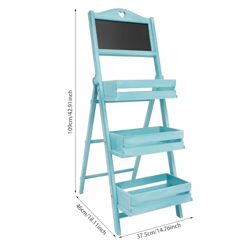 Wooden 3-Tier Plant Stand with Chalkboard Ladder Shelf - view 4