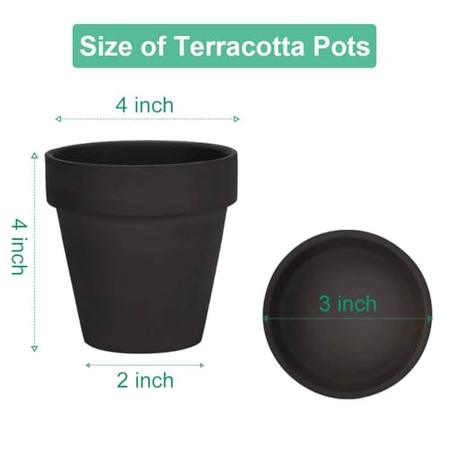 4 Inch Black Terracotta & Clay Pots with Saucer, 6 Pack - view 2