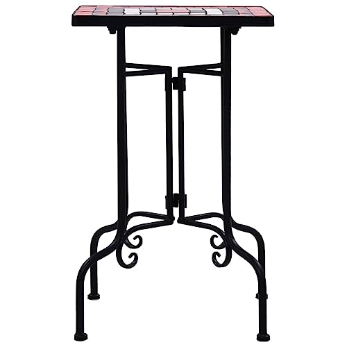Mosaic Side Table, 13.8 x 22 Inch Terracotta and White Ceramic Tile End Table with Iron Frame, Small Outdoor Accent Table and Plant Stand for Patio, Garden, Balcony - view 3