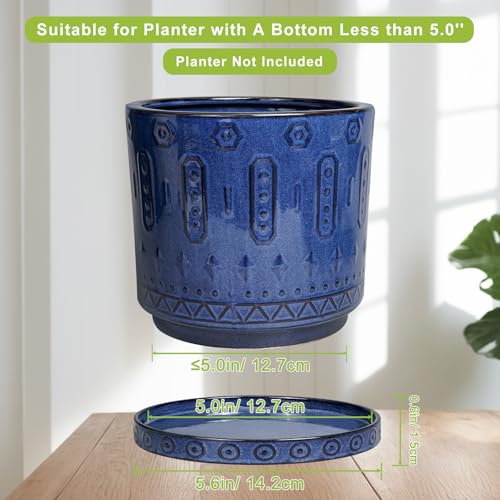 2 Pack 5.6 Inch Flower Pot Saucers, Plant Water Catcher Tray for Indoor Outdoors, Round Plants Plates to Catch Water, Boho Plants Dishes to Catch Water, Decorative Planter Tray, Blue - view 2