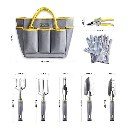 Garden Tools Set, 8PCS Heavy Duty Garden Tool Kit with Outdoor Hand Tools, Garden Gloves and Storage Tote Bag, Gardening Tools Gifts for Women and Men - view 3
