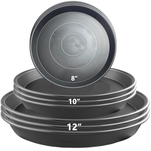 9 Pack Gray Plant Saucer Set, 8 10 12 Inch Heavy Duty PP Plant Saucers