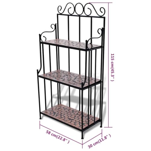 Mosaic Plant Stand - 3 Tiered Metal Holder - Black & Terracotta - view 5
