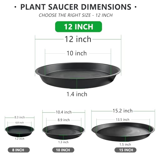 6 Pack 12 Inch Black Plant Drip Trays, Heavy Duty PP Saucers for Pots - view 2