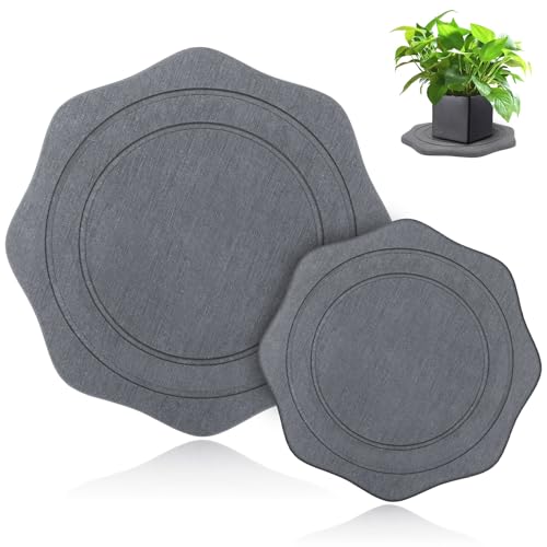 Plant Saucer for Indoors, 2 Packs 8 12 inch, Diatomaceous Earth Pot Saucers No Holes, Instant Dry Plant Drainage Trays for Pots, Dark Gray