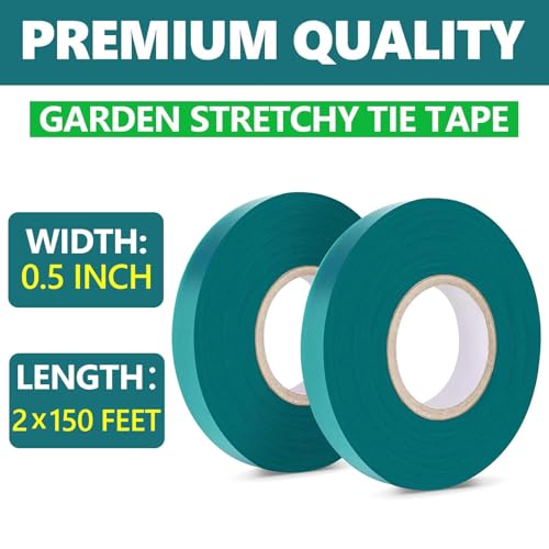 2 Pack x 150 ft Stretch Tie Tape Roll, 1/2" Garden Tie Tape, Thick Sturdy Plant Ribbon Garden Green Vinyl Stake Gardening Tools for Indoor Outdoor Patio Plant Use - view 2