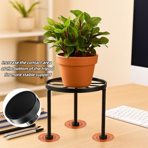 Metal Plant Stand, 9 Inch Round Flower Pot Holder with Guardrail, Black - view 4