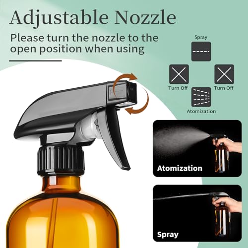 16oz Amber Glass Spray Bottles,2 Pack Glass Spray Bottles Refillable Empty Bottle with Adjustable Nozzle,Spray Bottle for Essential Oils,Cleaning,Pets,Hair Mister - view 3