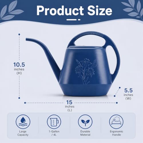 1-Gallon Plastic Watering Can with Comfortable Handle, Garden Watering Cans Long Spout for Indoor Outdoor Watering Plants, Blue - view 2