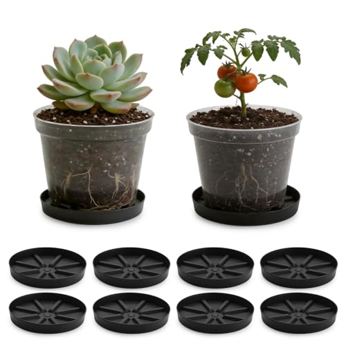 Plant Saucers 7.5 Inch 10 Pack, Black Elevated Plant Tray with Raised Base
