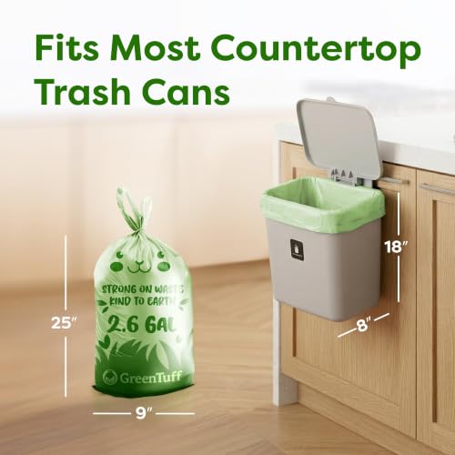 2.6 Gallon Compostable Trash Bags (100 Count) — Thick 0.7 Mil Small Compost Bin Liners — Leak-Resistant Plant-Based Food Scrap Bags for Countertop Kitchen Compost Pails — ASTM D6400 BPI Certified - view 2
